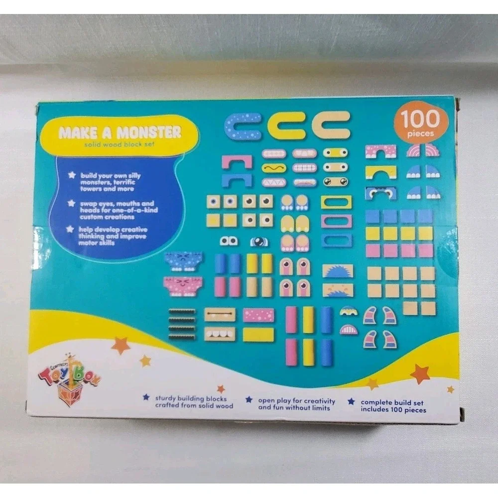 GEOFFREY'S TOY BOX Make A Monster Solid Wood Block Set NEW